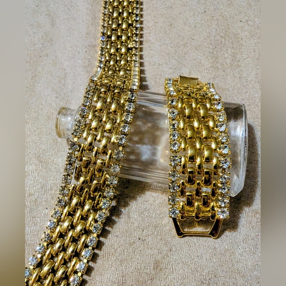 Vintage KJL Kenneth Jay Lane Gold Rhinestone Bracelet + Extender - Picture 2 of 3